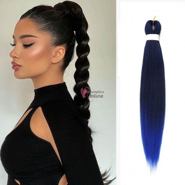 Coada de par dreapta Vigorous Easy Jumbo Braids Hair de 65 cm Brunet -Blue Ombre EZT1BBlue